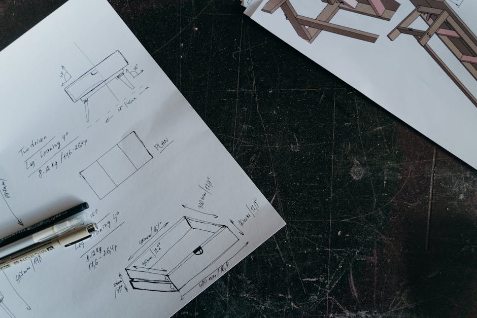 Handmade Furniture design sketches and wood samples